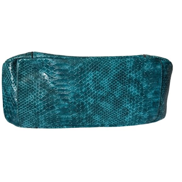 Teal Faux Snake Skin Handbag With Polished Silver Hardware & Dual Top Handles - Picture 12 of 12
